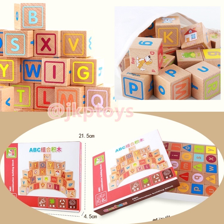 บล็อคไม้ลูกเต๋า ABC พร้อมภาพเเละคำศัพท์
