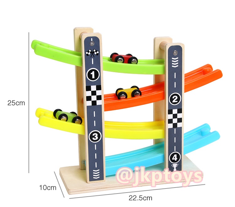 ของเล่นไม้เสริมพัฒนาการ ขายส่ง รถรางไม้สไลเดอร์ 4 ชั้น (สูง 24 ซม) (ขายส่ง 6 ชิ้น)