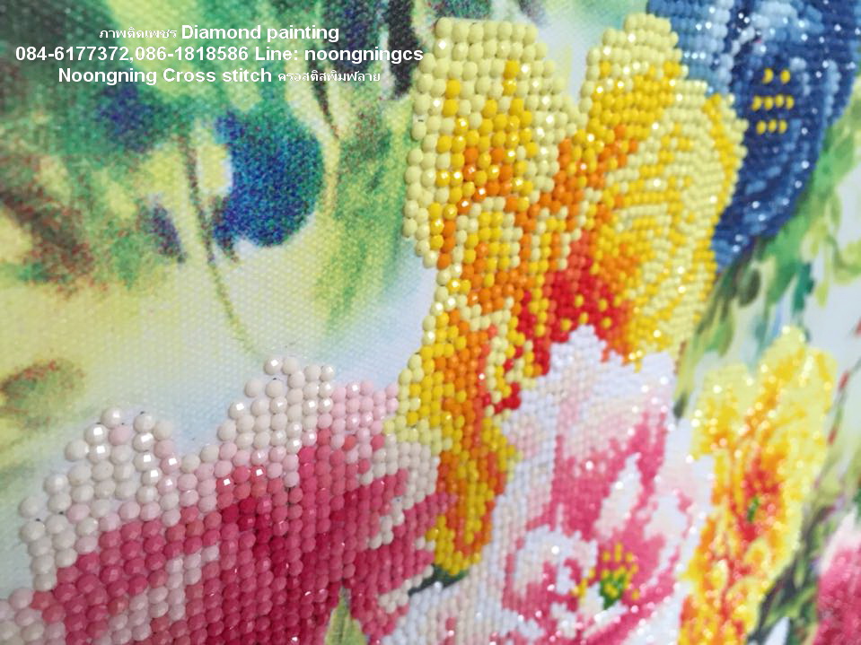 นกยูงม่วง ครอสติสคริสตัล Diamond painting โมเสก ภาพติดเพชร งานฝีมือทำที่บ้าน DIY