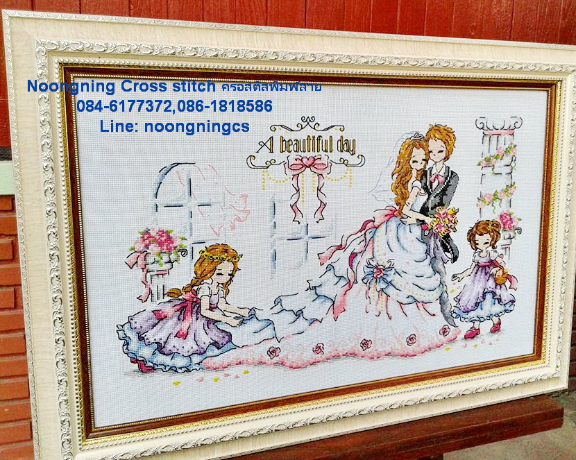 ดอกไม้สีชมพู ชุดปักครอสติช พิมพ์ลาย ครอสติสจีน งานฝีมือ DIY