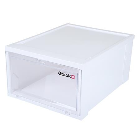 กล่องรองเท้าฝาหน้า 28x35x17 ซม. STACKO สีขาว ทนทานต่อการใช้งาน