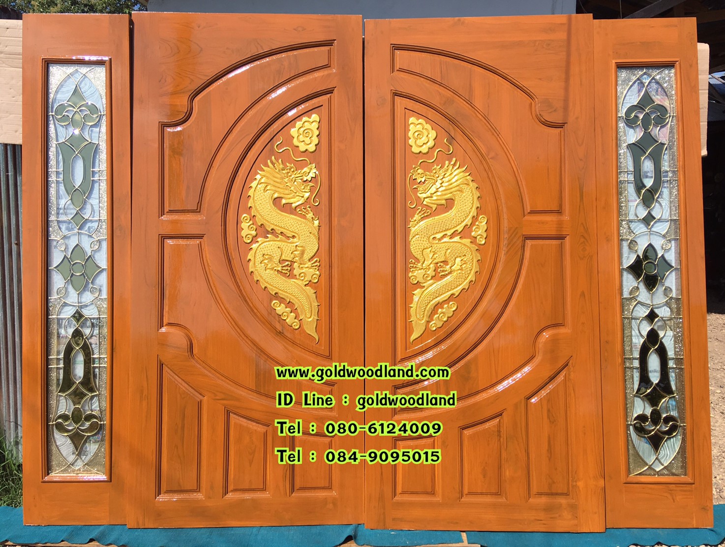 ประตูไม้สักกระจกนิรภัย GBBB - 165
