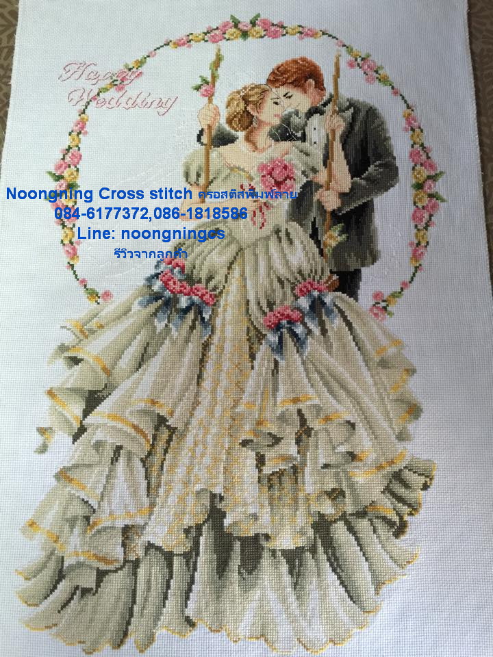 คู่บ่าวสาว ชุดปักครอสติส พิมพ์ลาย ครอสติสจีน งานฝีมือทำที่บ้าน DIY