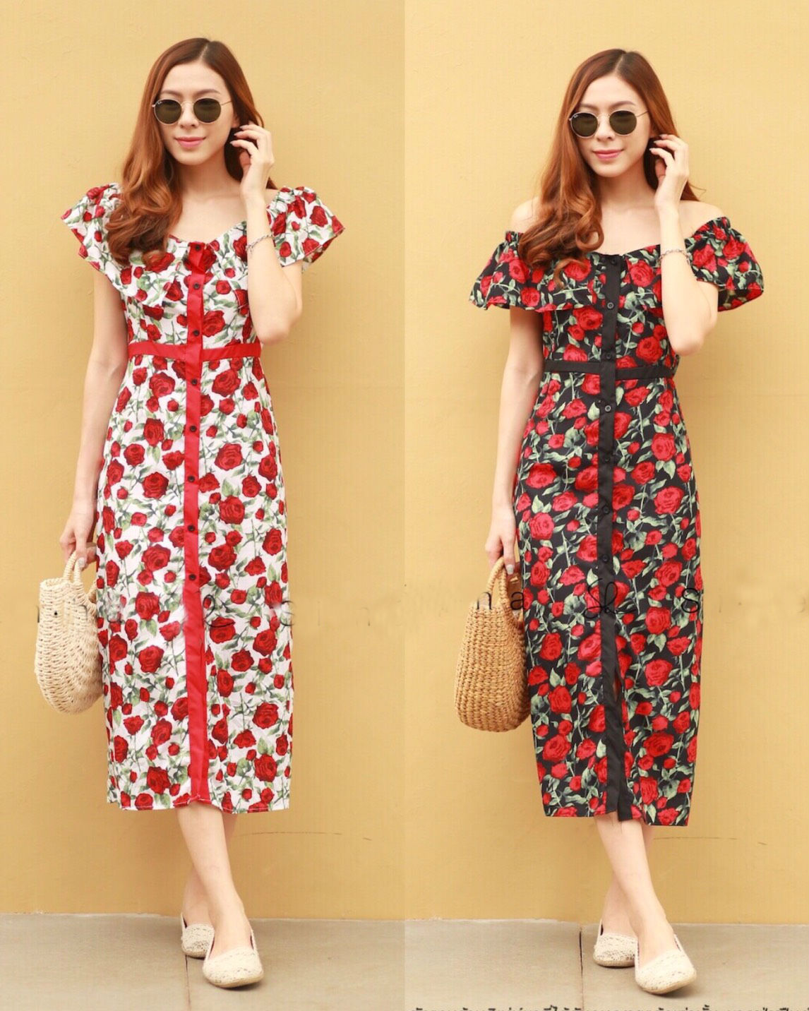 DS0101 เดรสแฟชั่น เดรสออกงาน ชุดออกงาน เดรสสั้น ชุดทำงาน เดรสลายดอก ชุดไปงานแต่ง