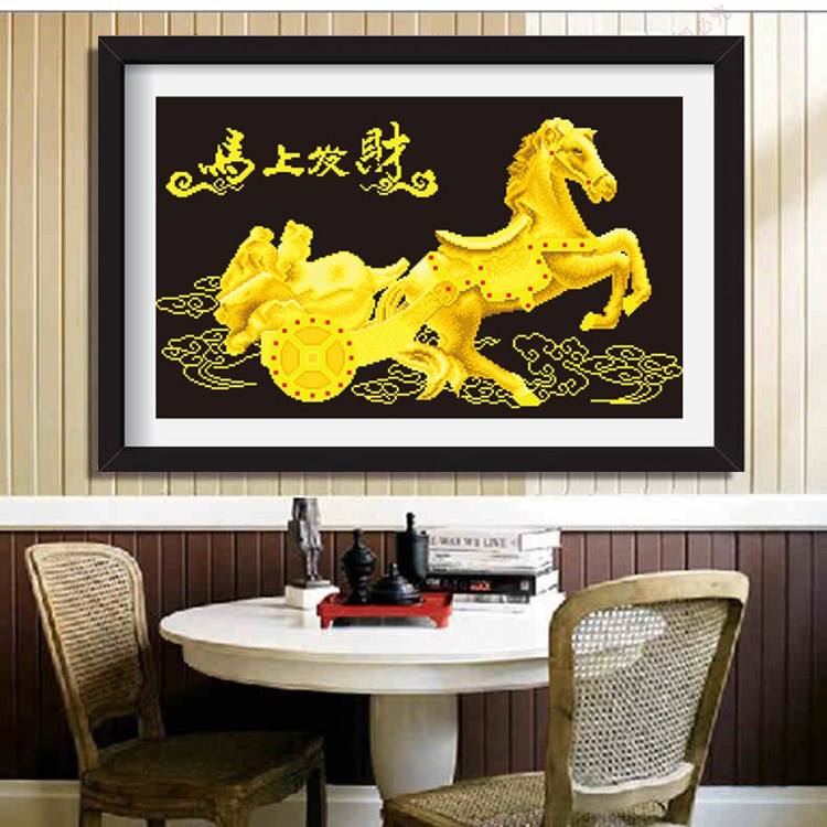 ม้าทอง ค้าขายร่ำรวย ครอสติสคริสตัล Diamond painting โมเสก ภาพติดเพชร งานฝีมือทำที่บ้าน DIY