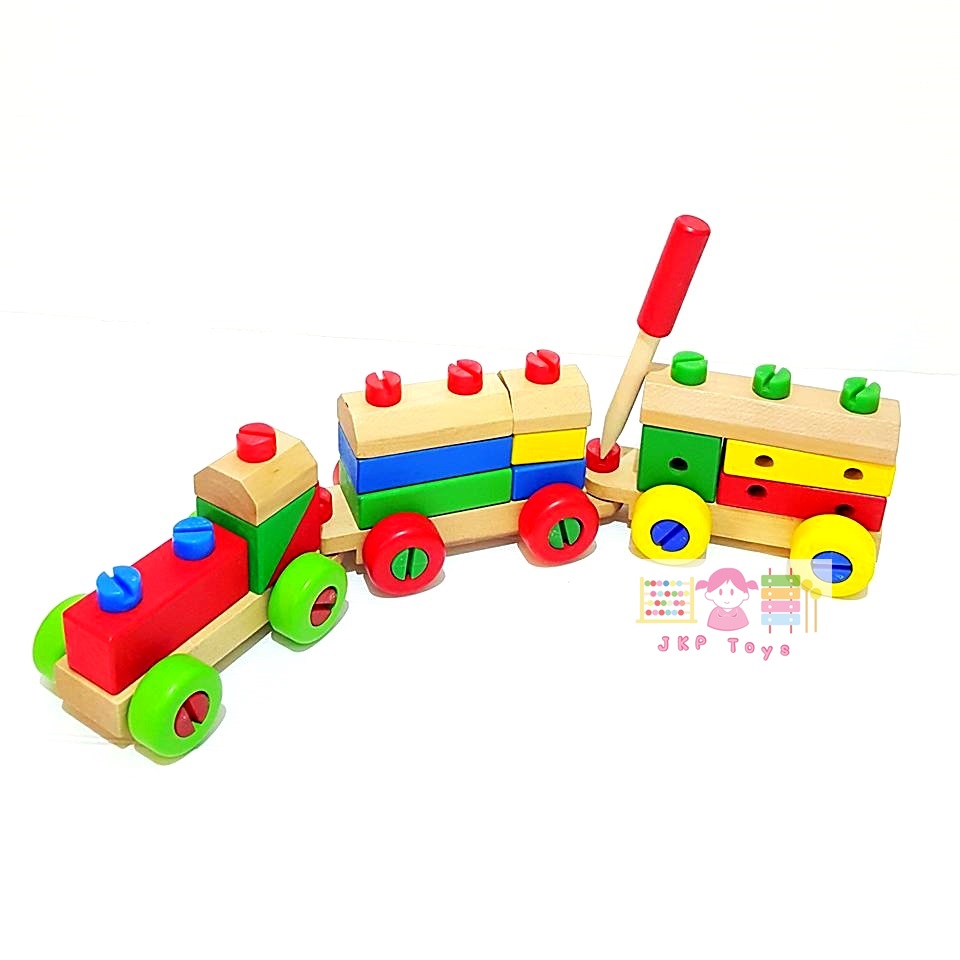 ของเล่นไม้ รถไฟไม้ขันน็อต รถไฟช่าง เซ็ตประกอบรถไฟขันน็อต