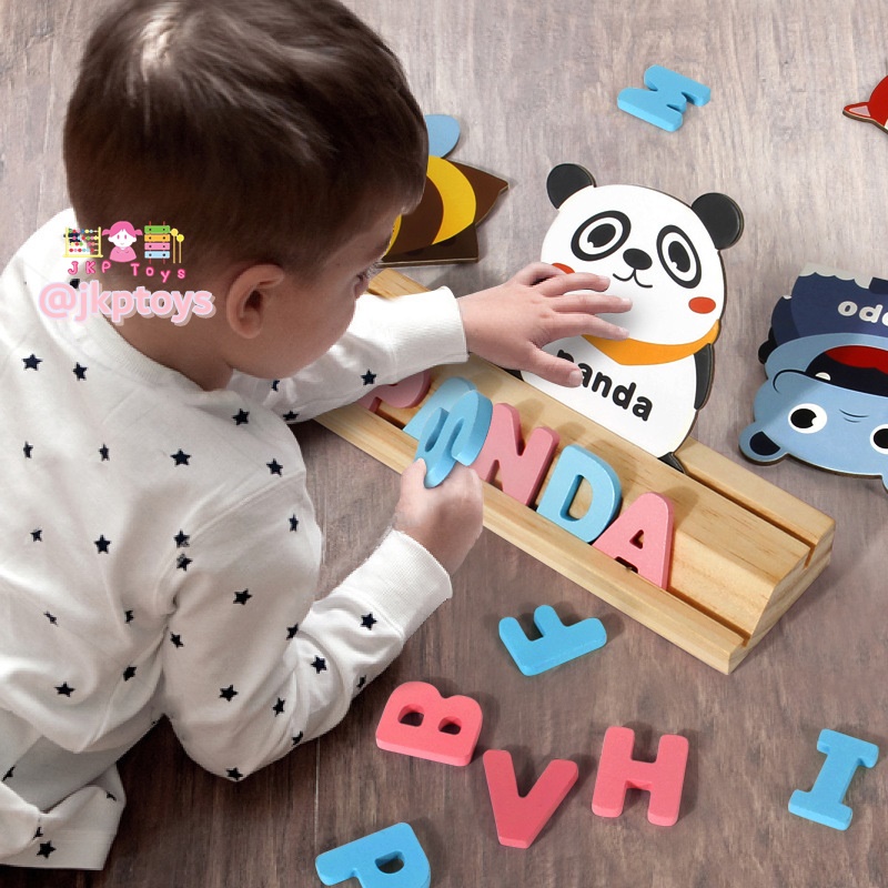 🐾🐣ของเล่นไม้เสริมพัฒนาการ เซ็ตฝึกสะกดคำศัพท์ สัตว์ 20 ชนิด