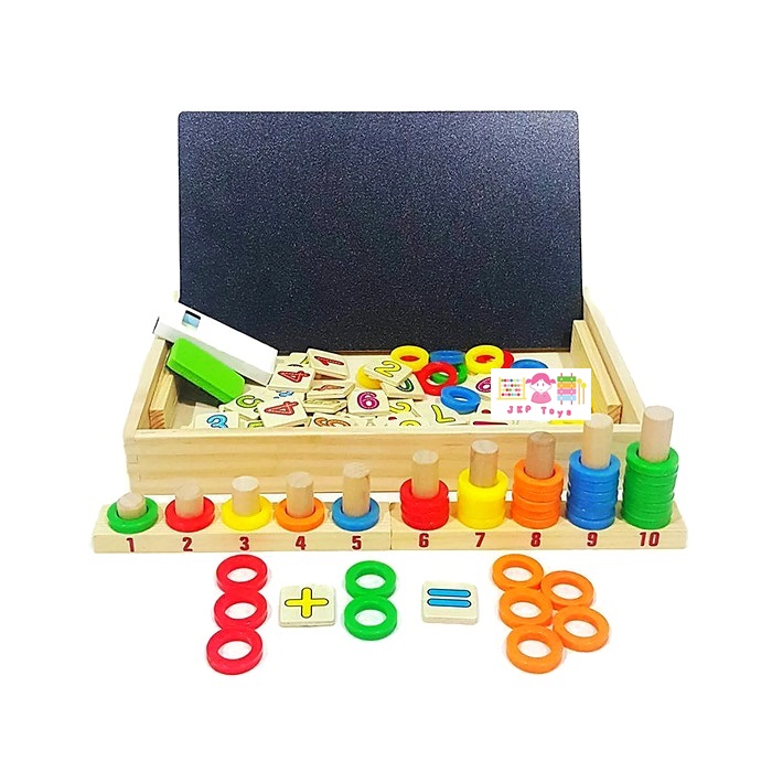 กล่องไม้สอนนับเลขพร้อมกระดาน ห่วงสวมหลัก (Donuts number-crunching)