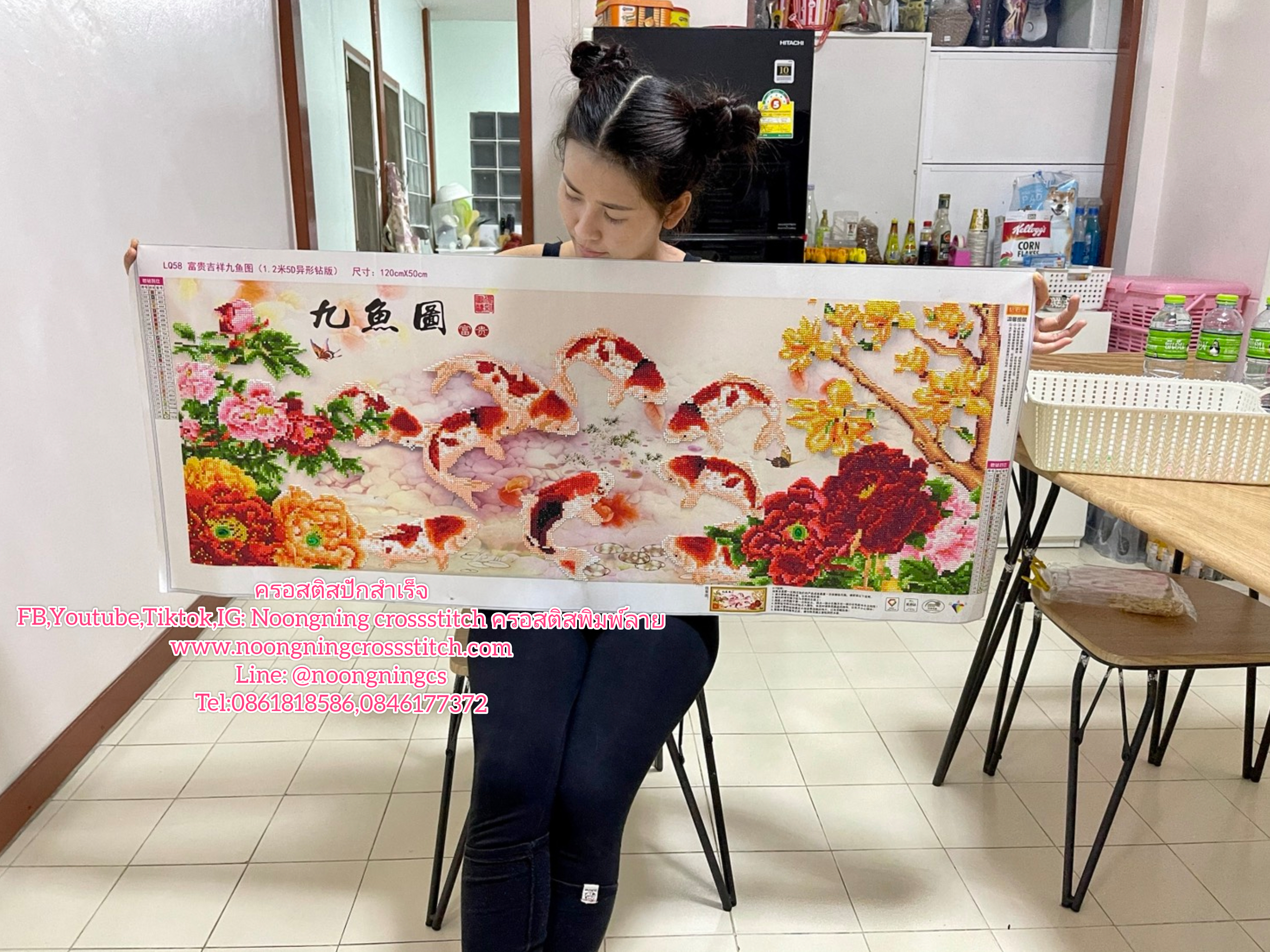 ปลากัดมงคล ชุดปักครอสติส พิมพ์ลาย ครอสติสจีน งานฝีมือทำที่บ้าน DIY