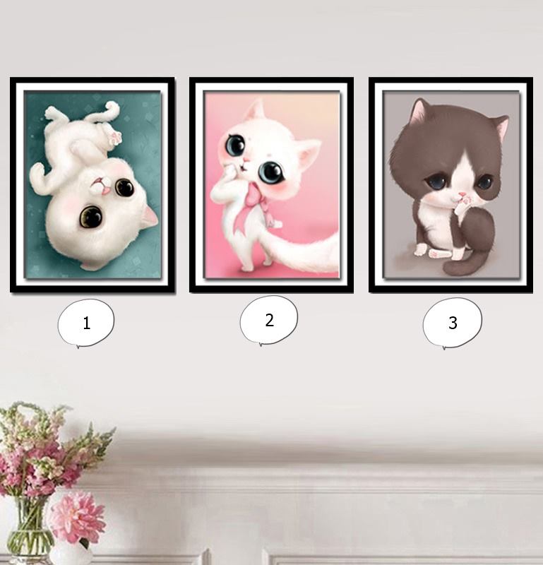 เซ็ทแมวเหมียว น่ารัก ครอสติสคริสตัล Diamond painting โมเสก ภาพติดเพชร งานฝีมือทำที่บ้าน DIY