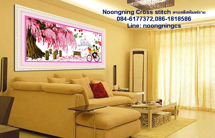 สำเภา 2 ลำ ชุดปักครอสติช พิมพ์ลาย ครอสติสจีน งานฝีมือ DIY