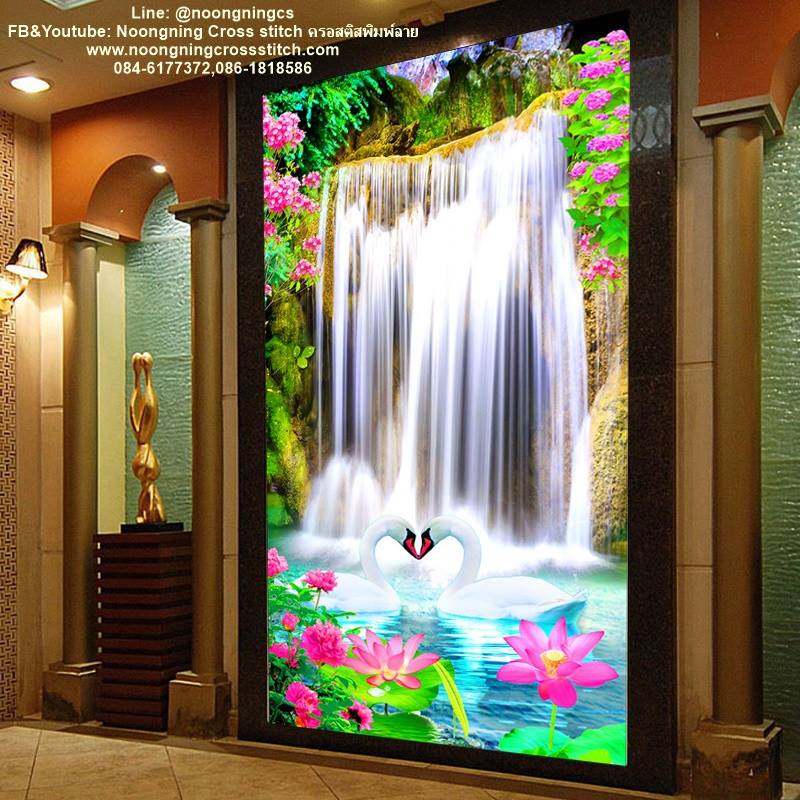 น้ำตก ร่มเย็น ครอสติสคริสตัล Diamond painting โมเสก ภาพติดเพชร งานฝีมือทำที่บ้าน DIY