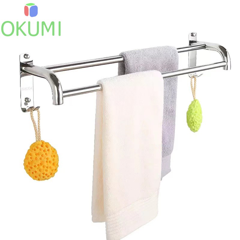 OKUMI_SHOP ราวแขวนผ้า ไม่เจาะผนัง ไม่เป็นสนิม ราวแขวนผ้าขนหนู ราวแขวนผ้าเช็ดตัว ราวตากผ้า ในห้องน้ำ ราวและที่แขวนผ้าขนห