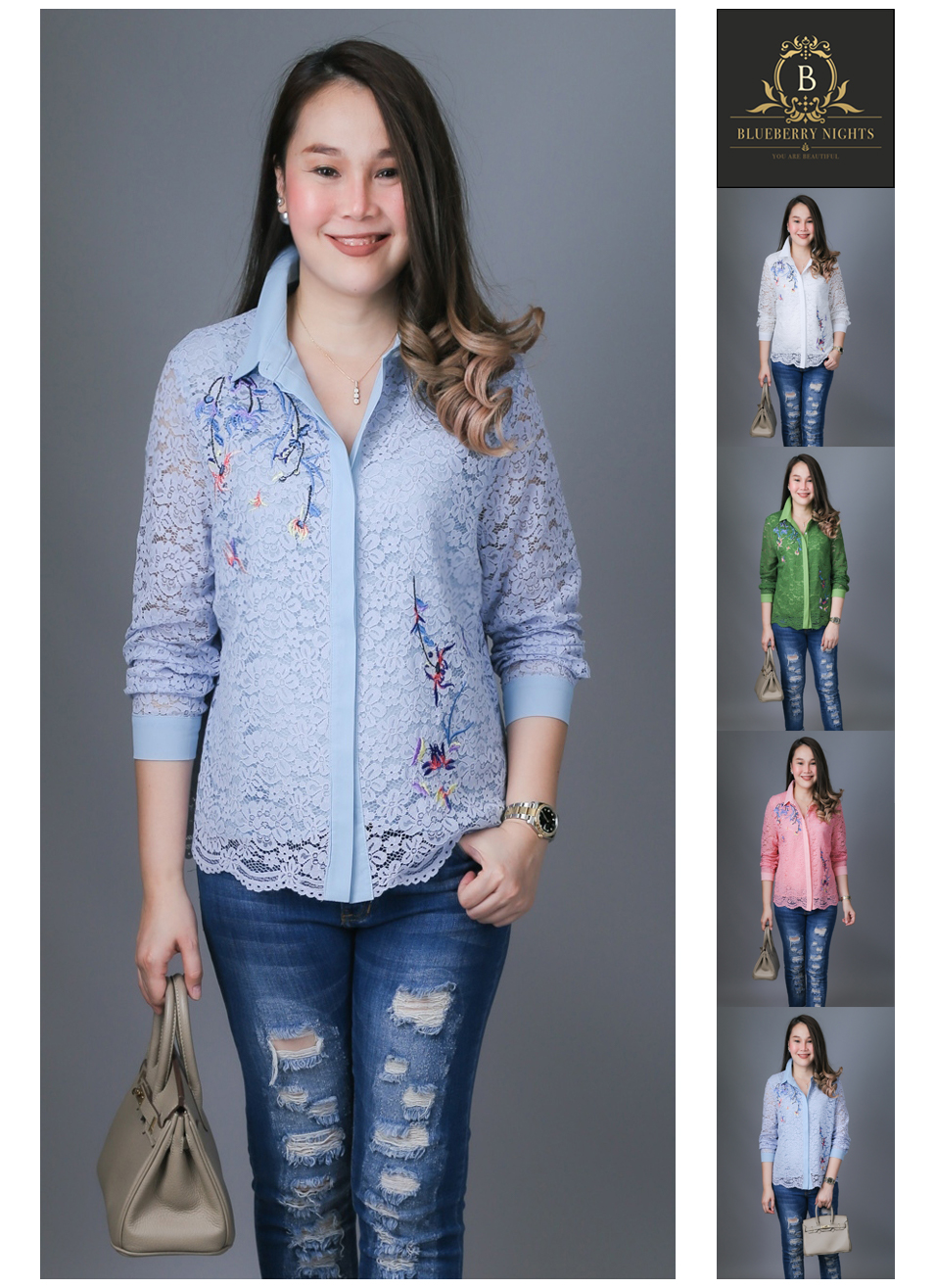 Sale+++B3629 เสื้อเชิ้ตลูกไม้อิตาลีปักลายดอกไม้ ผ้าลูกไม้อิตาลีเกรดพรีเมี่ยมเนื้อนุ่มเบาใส่สบายมากค่ะ แพทเทิร์นเสื้อเชิ้ตกระดุมหน้ายาวตลอด ดีเทลด้านหน้าปักดิ้นลายดอกไม้สวยหรูค่ะ มีซับในทั้งตัว ♡เหมาะสำหรับสาวๆรอบอก(36-44)♡ รุ่นใหม่ ขายดีมากๆ