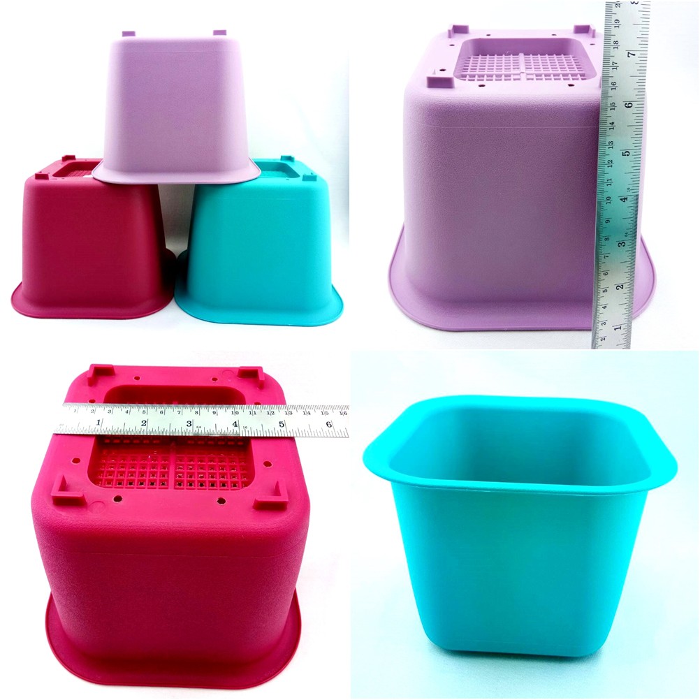 กระถาง เซ็ท 5ใบ ปลูกต้นไม้ ใหญ่ 7.5นิ้ว สีสวย ปลูกได้จนโต พลาสติก ทรง เหลี่ยม เมล็ด พันธุ์ สวนครัว สลัด แคคตัส ต้นจริง