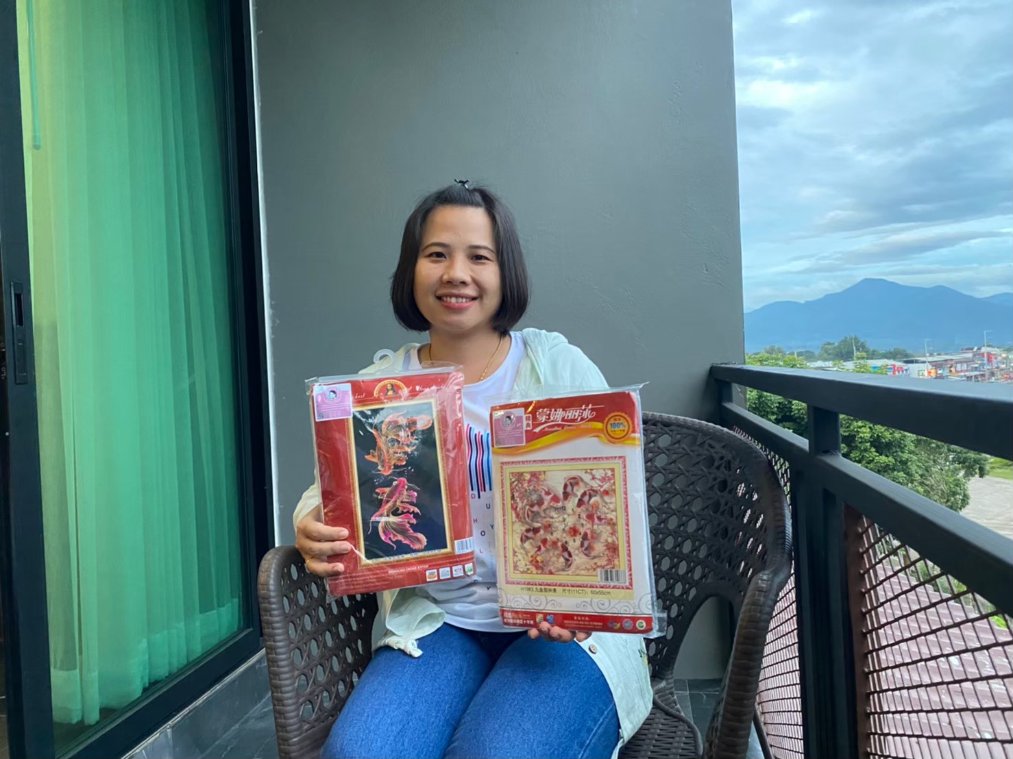 ปลาคราฟ ดอกบัว มงคล ชุดปักครอสติช พิมพ์ลาย ครอสติสจีน งานฝีมือ DIY