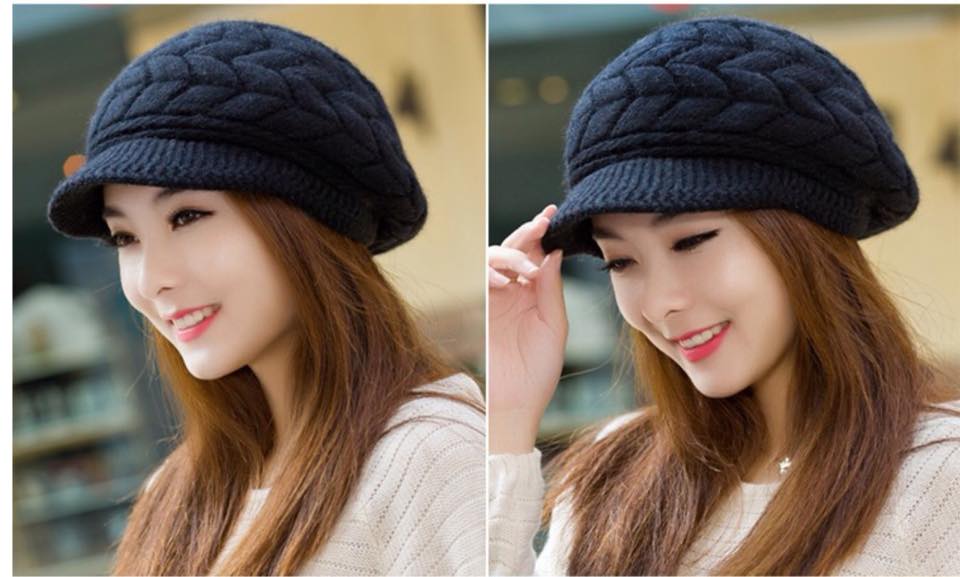 หมวกไหมพรมทรงเเก็ปสีดำสวยเก๋ด้านในบุขน(พร้อมส่ง)(Free Size)