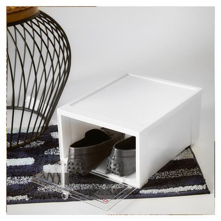 กล่องรองเท้าฝาหน้า 28x35x17 ซม. STACKO สีขาว ทนทานต่อการใช้งาน