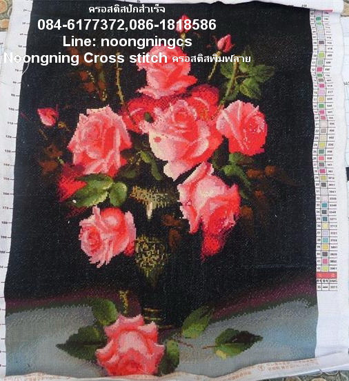 ดอกโบตั๋น มงคล ปักครอสติส พิมพ์ลาย ครอสติสจีน งานฝีมือทำที่บ้าน DIY