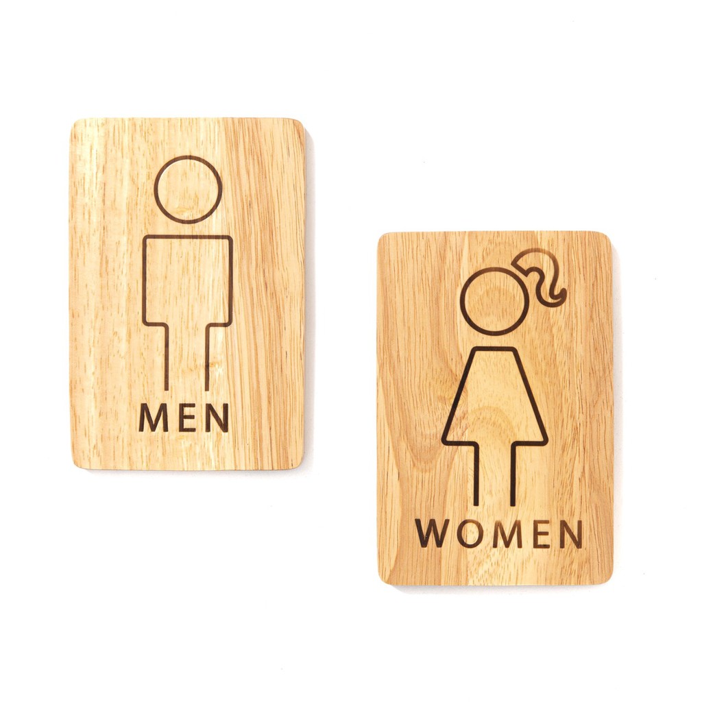 The Wood's Tale ป้ายห้องน้ำ แยกชายหญิง "WOMEN/MEN" SIGN ไม้แท้ พร้อมรูสำหรับแขวน