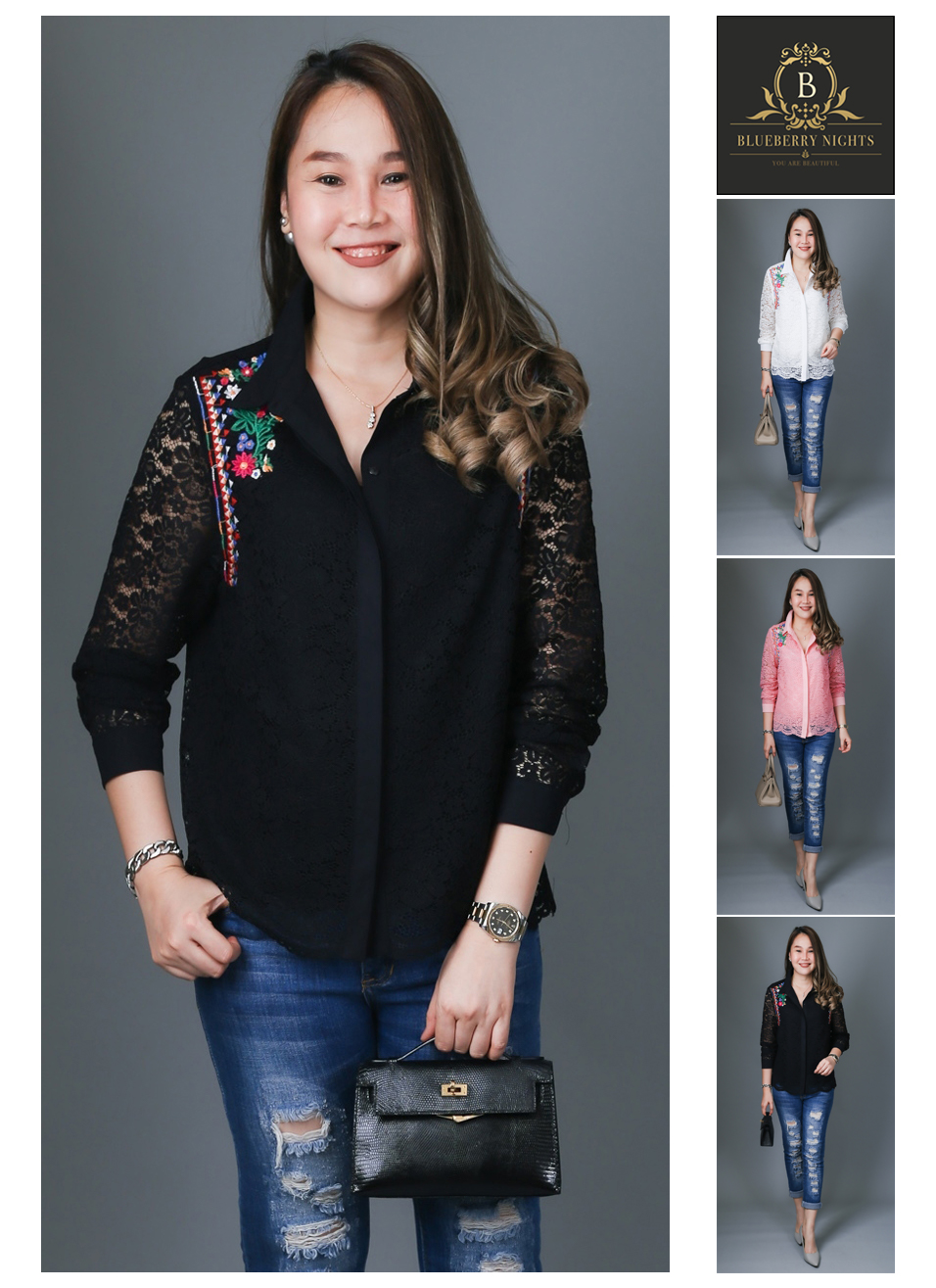 SaLe++#Blueberry Nights B3668 NEW เสื้อเชิ้ตลูกไม้อิตาลีปักลายดอกไม้ ผ้าลูกไม้อิตาลีเกรดพรีเมี่ยมเนื้อนุ่มเบาใส่สบายมากค่ะ แพทเทิร์นเสื้อเชิ้ตกระดุมหน้ายาวตลอด ดีเทลด้านหน้าปักดิ้นลายดอกไม้สวยหรูค่ะ มีซับในทั้งตัว ♡เหมาะสำหรับสาวๆรอบอก(36-44)ɦ