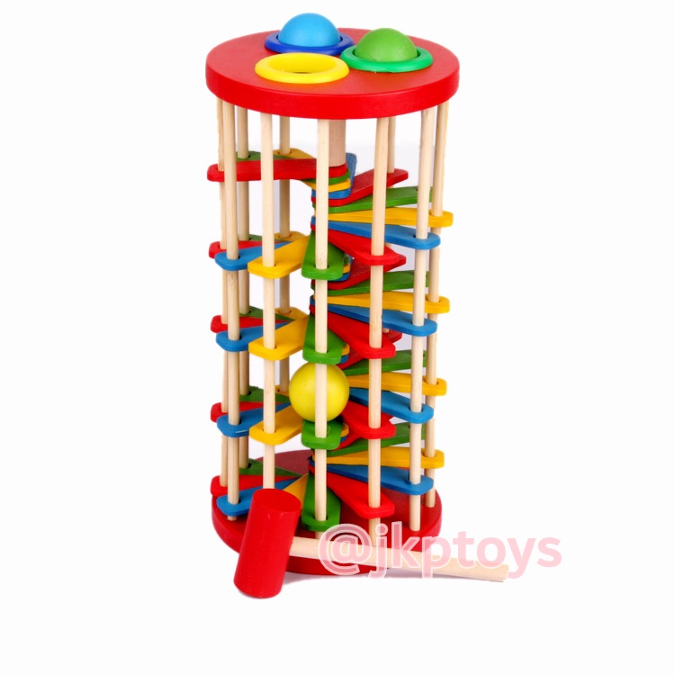 ของเล่นไม้เสริมพัฒนาการ ทุบบอลหล่นบรรได