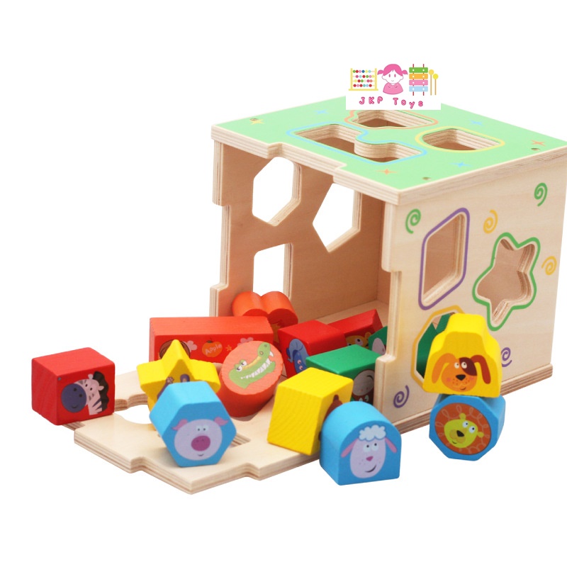 ของเล่นเสริมพัฒนาการ- บล็อคหยอดไม้ลายสัตว์ สอนรูปทรงเลขาคณิต ฝึกทักษะมือและสมอง