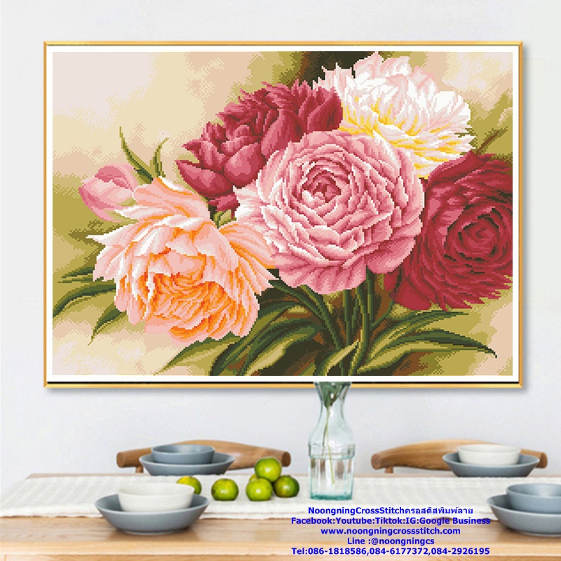 บ้านริมน้ำ ชุดปักครอสติช พิมพ์ลาย ครอสติสจีน งานฝีมือ DIY