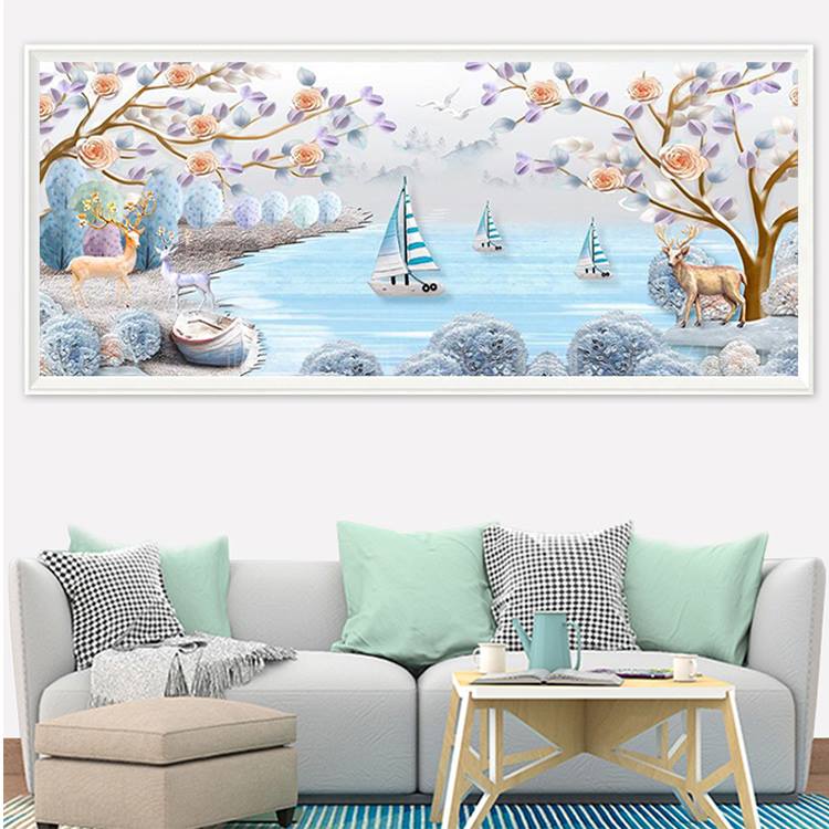 กวาง เรือสำเภา ครอสติสคริสตัล Diamond painting โมเสก ภาพติดเพชร งานฝีมือทำที่บ้าน DIY