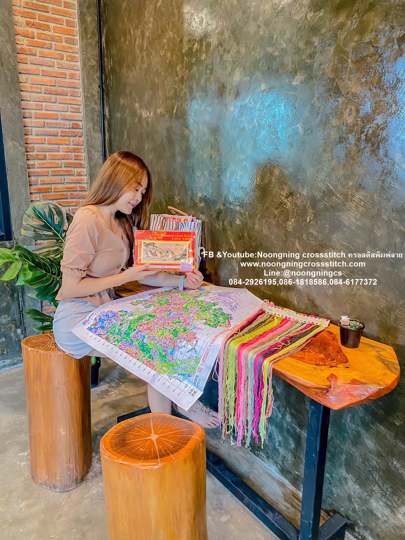 ครอบครัวหมู ชุดปักครอสติส พิมพ์ลาย ครอสติสจีน งานฝีมือทำที่บ้าน DIY