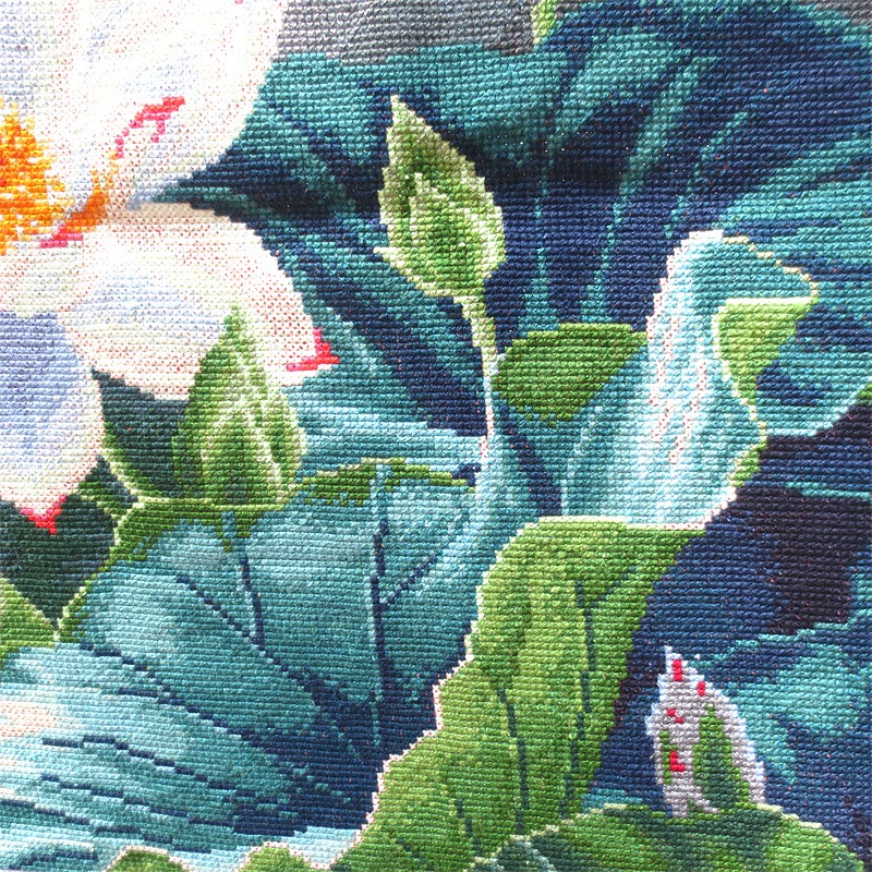 ดอกบัวหลวง มงคล ชุดปักครอสติส พิมพ์ลาย ครอสติสจีน งานฝีมือทำที่บ้าน DIY