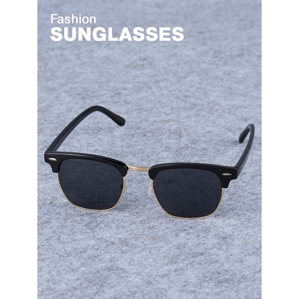 !!สินค้าขายดี!! แว่นกันแดดแฟชั่น แว่นตาเลนส์ดำกรอบทอง Sunglasses with Case : Black Lens Golden Frame