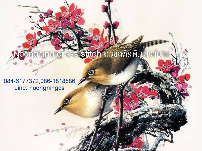 นกคู่ ชุดปักครอสติช พิมพ์ลาย ครอสติสจีน งานฝีมือ DIY
