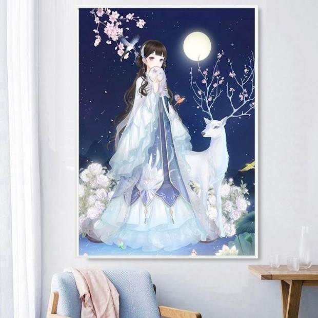 เจ้าหญิงกับกวางขาว ชุดปักครอสติส พิมพ์ลาย ครอสติสจีน งานฝีมือทำที่บ้าน DIY