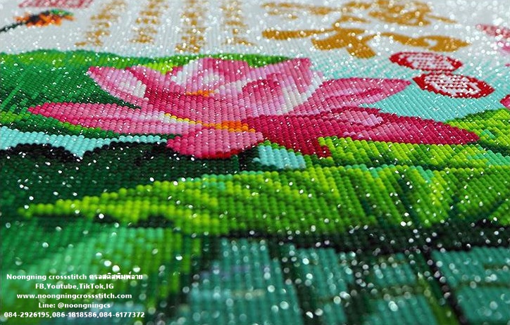 ทุ่งดอกบัวหลวง ครอสติสคริสตัล Diamond painting โมเสก ภาพติดเพชร งานฝีมือทำที่บ้าน DIY