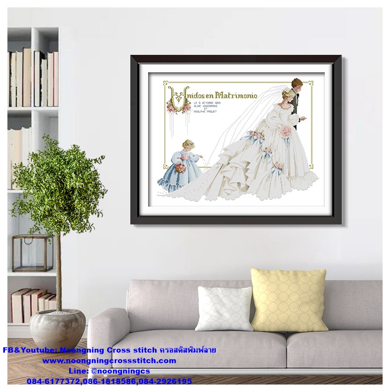 คู่บ่าวสาวแต่งงาน ชุดปักครอสติส พิมพ์ลาย ครอสติสจีน งานฝีมือทำที่บ้าน DIY