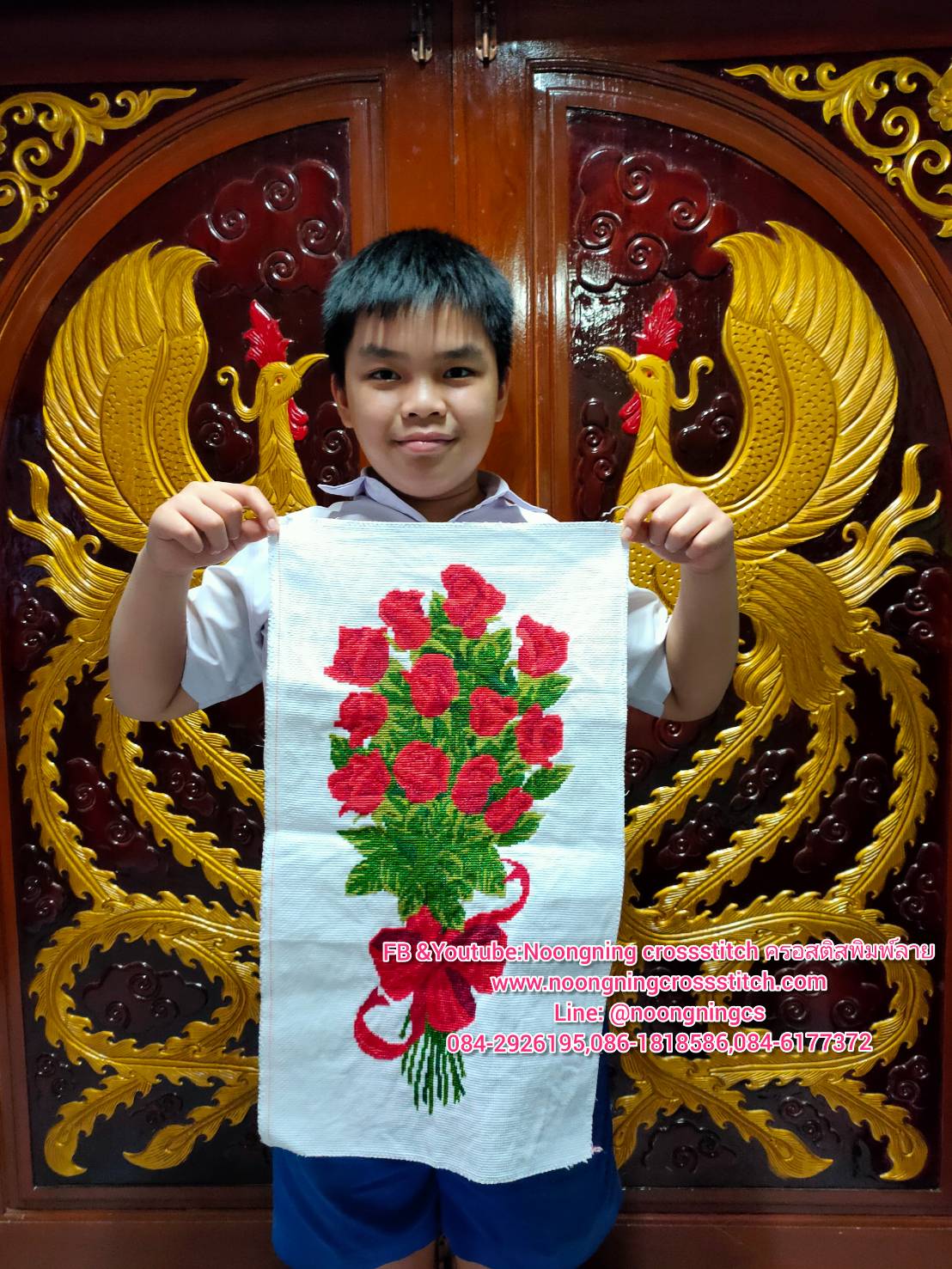 ปลากัดมงคล ชุดปักครอสติส พิมพ์ลาย ครอสติสจีน งานฝีมือทำที่บ้าน DIY