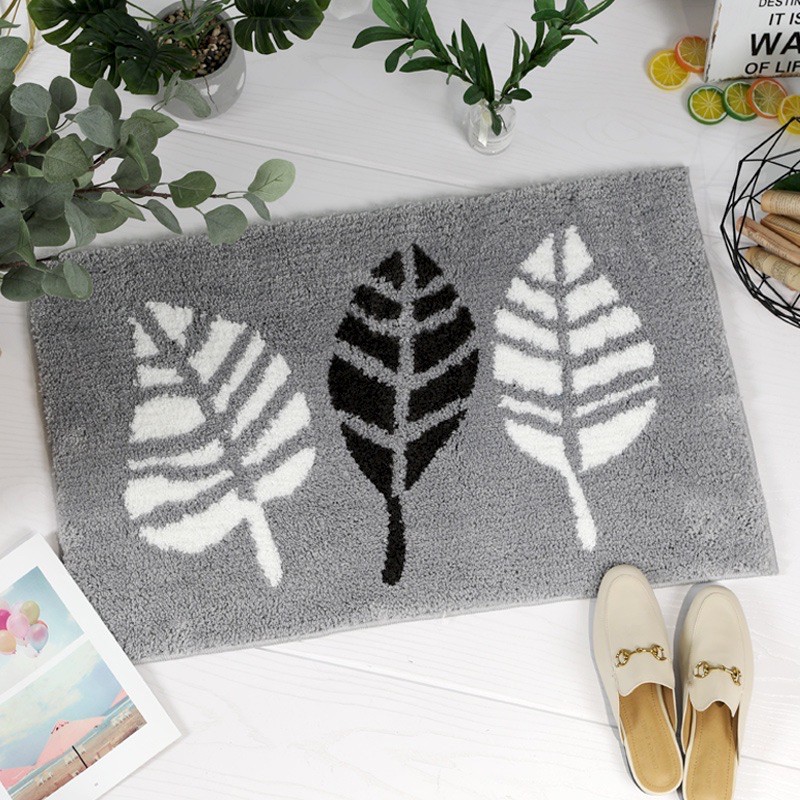 พรมเช็ดเท้า ขนาด 40x60 cm. พรมหน้าห้องน้ำ พรมเช็ดเท้าไมโครไฟเบอร์ พรมเช็ดเท้าขนนุ่ม ลายกราฟฟิก สีล้วน ขาวดำ