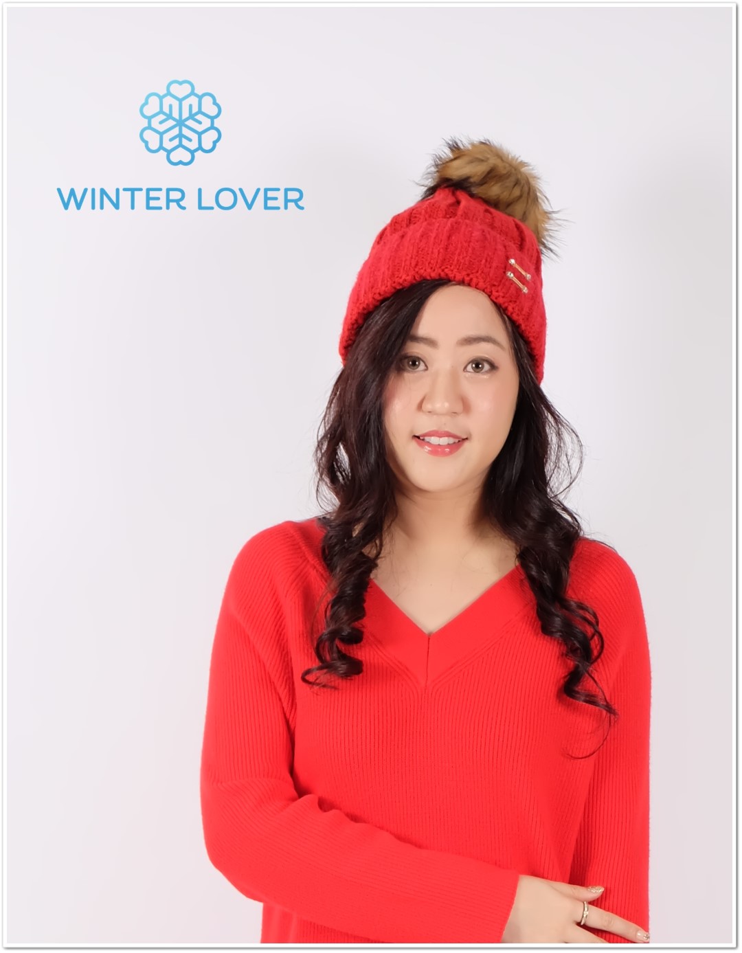 หมวกกันหนาวสีแดงแต่งขนเฟอร์บุขนหนาด้านในกันหนาวถึงหิมะ