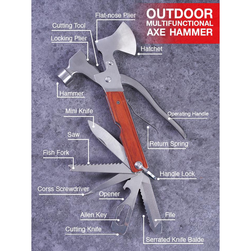 !!สินค้าขายดี!! ค้อนพกพาอเนกประสงค์ Outdoor Multifunctional Axe Hammer