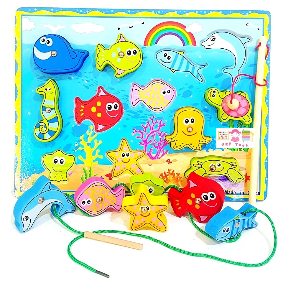 3 in 1 กระดานจับคู่ ร้อยเชือกเเละตกปลา
