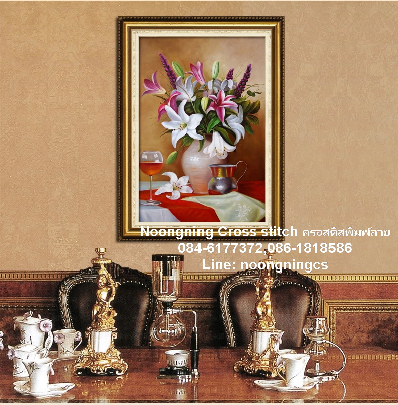 ดอกไม้ ชุดปักครอสติส พิมพ์ลาย ครอสติสจีน งานฝีมือทำที่บ้าน DIY