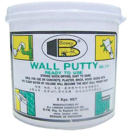 อะคริลิกอุดโป๊ว BOSNY 5KG ขาว เนื้อแน่น ไม่ยุบตัว ขัดแต่งสะดวก ฝุ่นน้อย