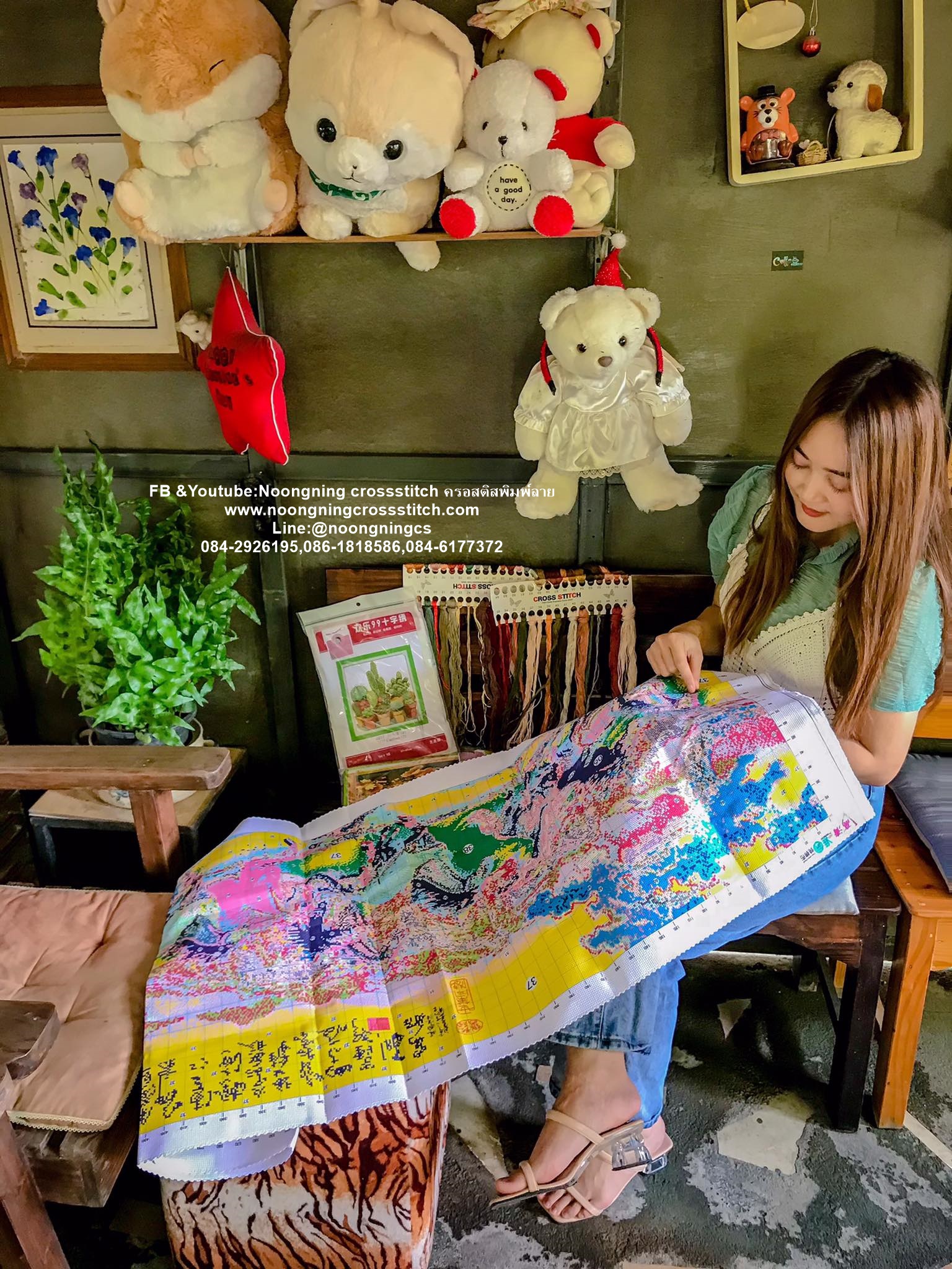 นกยูงคู่รำแพน ชุดปักครอสติส พิมพ์ลาย ครอสติสจีน งานฝีมือทำที่บ้าน DIY