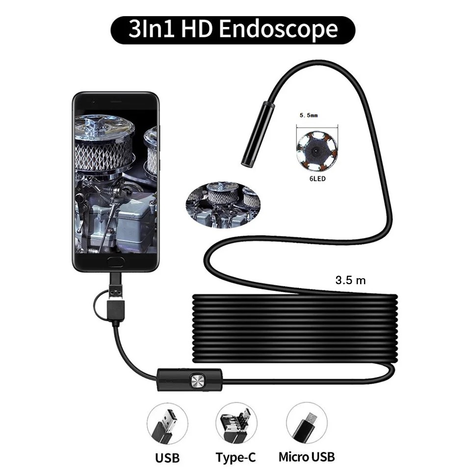 !!สินค้าขายดี!! กล้องงู กล้องแอนโดสโครปแบบยูเอสบี 3 in 1 HD Endoscope Camera