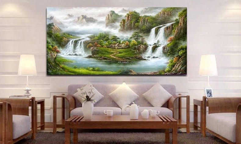 น้ำตกในหุบเขา ชุดปักครอสติช พิมพ์ลาย ครอสติสจีน งานฝีมือ DIY