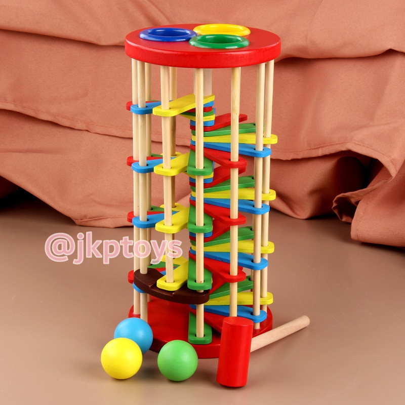 ของเล่นไม้เสริมพัฒนาการ ทุบบอลหล่นบรรได