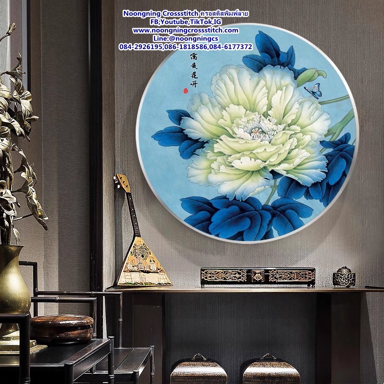 ดอกโบตั๋นมงคล ชุดปักครอสติช พิมพ์ลาย ครอสติสจีน งานฝีมือ DIY