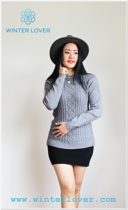 เสื้อไหมพรมสีเทาคอกลมแขนยาวพร้อมส่ง