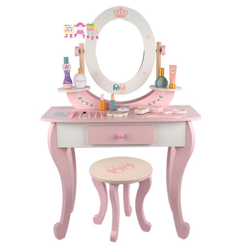 Todds & Kids Toys by JKP Toys โต๊ะเครื่องแป้งเด็ก พร้อมอุปกรณ์ครบเซ๊ต โต๊ะเครื่องแป้งไม้ สำหรับเด็ก Kids Dresser ของเล่นไม้บทบาทสมมติ ของเล่นเด็ก ของขวัญเด็ก